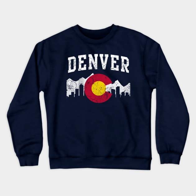 Denver Colorado Flag Skyline Crewneck Sweatshirt by E